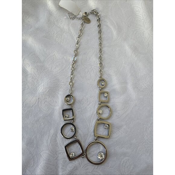 WHBM Silver Tone Black CZ Reversible Chain Chain Statement Necklace NEW - Picture 9 of 14